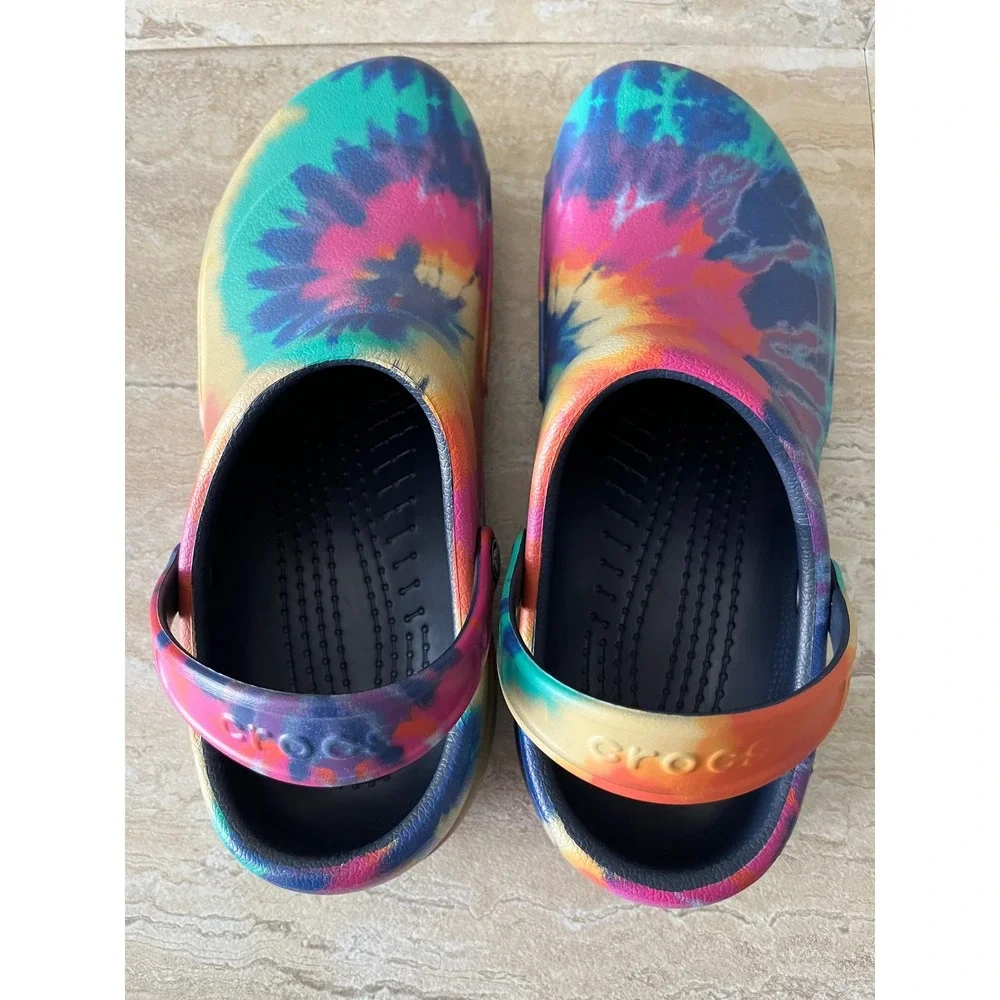 Crocs Bistro Clogs Mens 12 Multi Tie Dye Slip Resistant Work Shoes Excellent